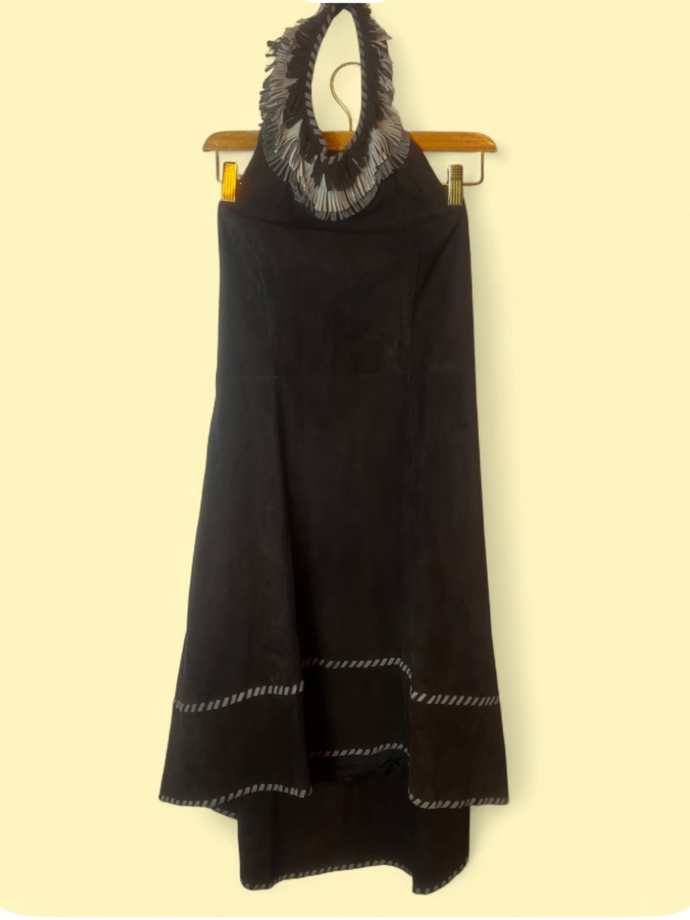 Henry Beguelin Brown Suede Leather Halter High Low Midi Dress Size 42